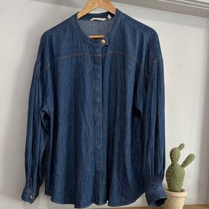 Soft Surroundings  Denim Linen Blend Grotto Blouse, Size XL